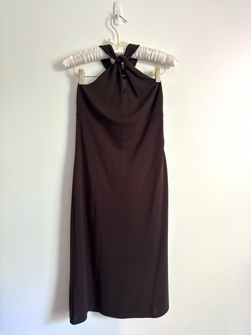 Ann Taylor LOFT Sleeveless Brown Halter Midi Dress Keyhole Front